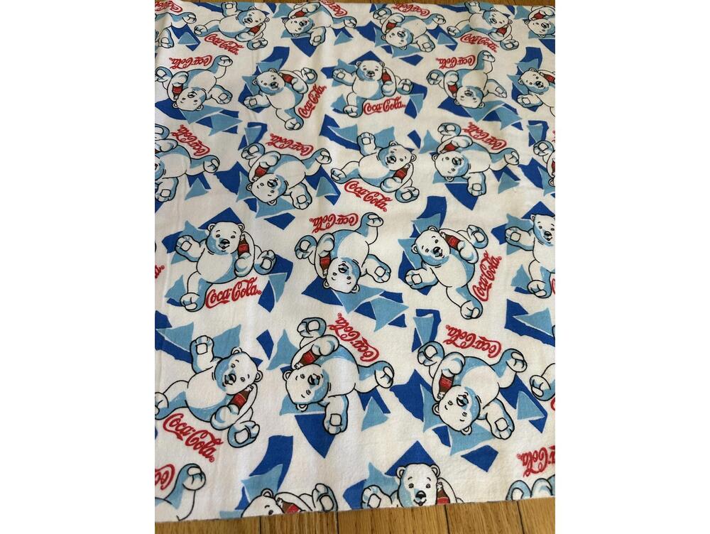 Coca Cola Polar Bear Flannel Fabric 44x43 Vintage Coke Memorabilia Americana